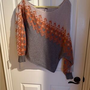 Free People Off-the-Shoulder Sweater in Gray and Orange